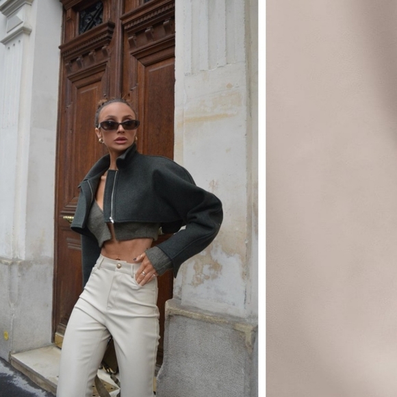 Bloggers Fave! NWOT Zara Cream Faux Leather Slim Flare Trousers With Slits - Picture 4 of 10